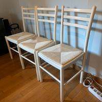 Set 3 sedie in legno e paglia bianche