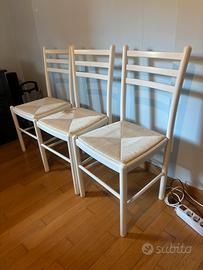 Set 3 sedie in legno e paglia bianche