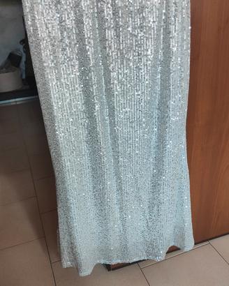 Gonna lunga coperta da paillettes argentate