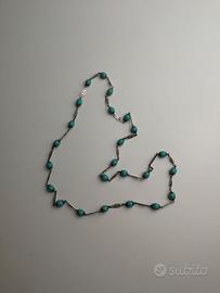 Collana lunga rosario in argento 925 con perle tur