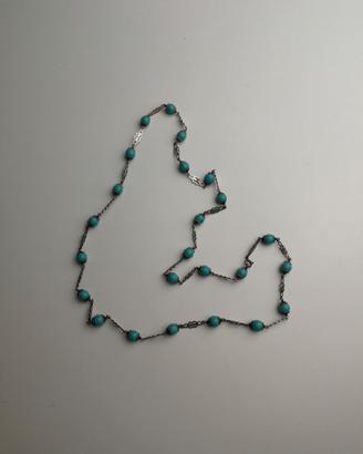 Collana lunga rosario in argento 925 con perle tur