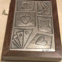 Scatola carte legno argento anni '70

