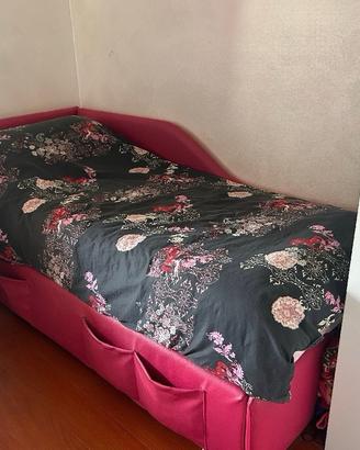 Letto singolo in ecopelle con cassettoni