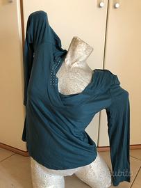 Maglietta verde petrolio con strass