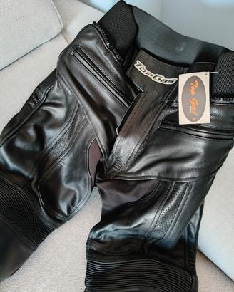 Pantaloni moto in vera pelle bovina con protezioni