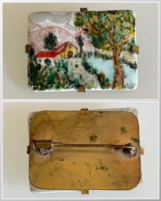 Spilla con paesaggio in ceramica vintage