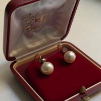 Orecchini perle giapponesi oro 18k e diamante rosa
