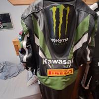 Tuta in pelle con guscio kawasaki