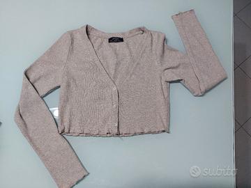 maglia/cardigan a costine color tortora