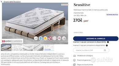 Materasso matrimoniale in memory Modello SENSITIVE