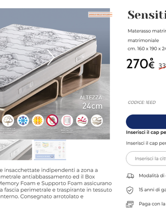 Materasso matrimoniale in memory Modello SENSITIVE