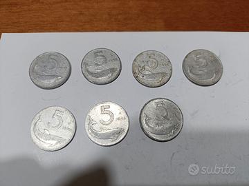 lotto 7 monete da 5 Lire