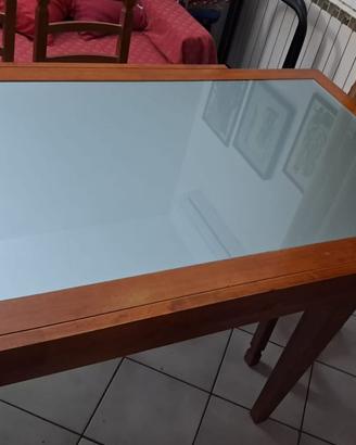 TAVOLO IN LEGNO MASSELLO E VETRO TEMPERATO