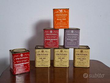 7 barattoli in latta da collezione. tè twinings