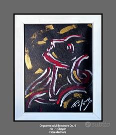 dipinto acrilico su tela Fiore d'Amore con cornice