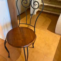 4 sedie  in legno massello e ferro battuto