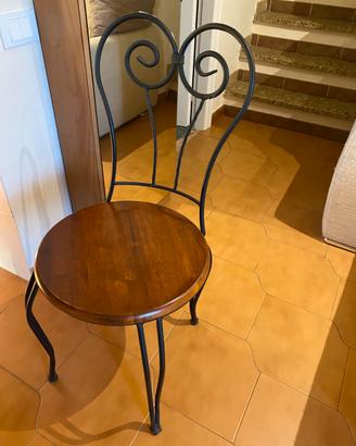 4 sedie  in legno massello e ferro battuto