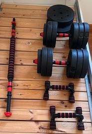 Set palestra completo manubri+bilanciere+push up