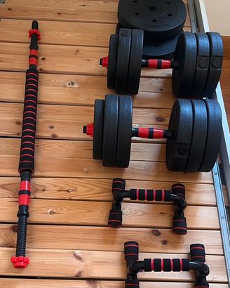 Set palestra completo manubri+bilanciere+push up