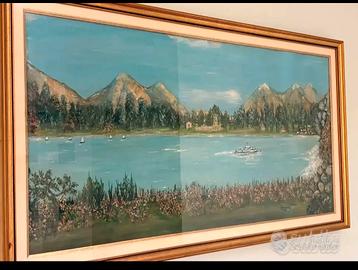 Dipinto Olio su Tela Cornice Foglia Oro