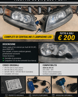 🚗 COPPIA FARI ANTERIORI AUDI A6 C6 (4F) – COMPLET