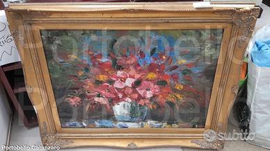 Codice: 5029 QUADRO OLOIO SU TELA VASO CON FIORI