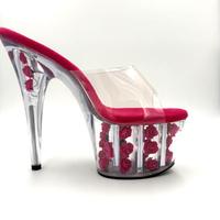 Scarpe Pleaser trasparenti con rose fucsia - tacco