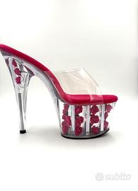 Scarpe Pleaser trasparenti con rose fucsia - tacco