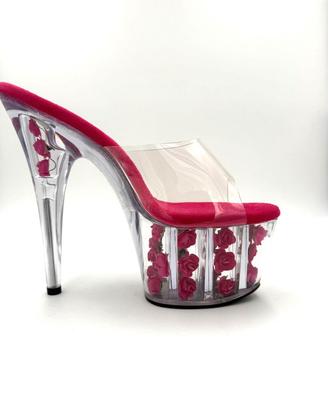 Scarpe Pleaser trasparenti con rose fucsia - tacco