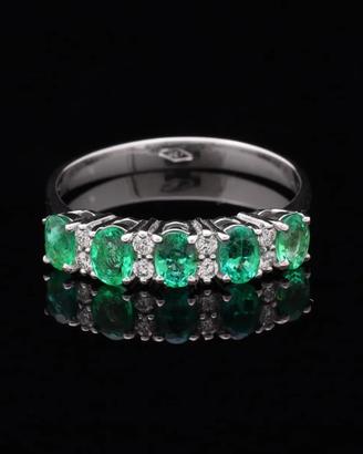 ANELLO VERETTA IN ORO 18 KT BRILLANTI E SMERALDI