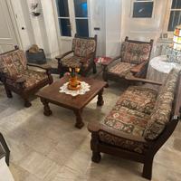 Divano e 3 poltrone legno
