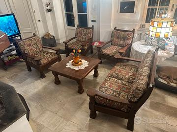 Divano e 3 poltrone legno