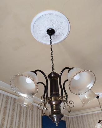 Lampadario ottone e vetro artigianale 