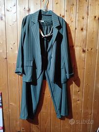 Tailleur Donna Nuovo Verde Oliva Pantaloni Larghi