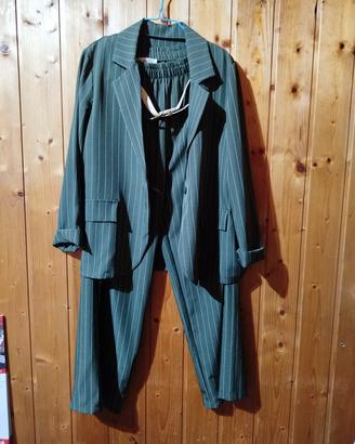 Tailleur Donna Nuovo Verde Oliva Pantaloni Larghi