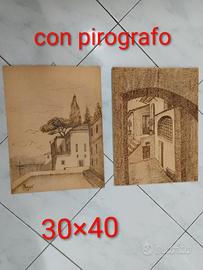 lavoro fatto con pirografo. 30×40 entrambi.