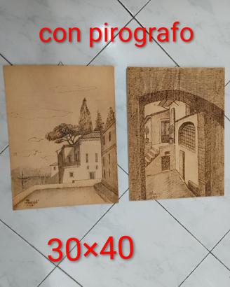 lavoro fatto con pirografo. 30×40 entrambi.