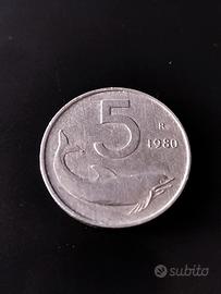 5 Lire 1980 Delfino italia