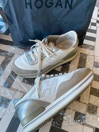Hogan H222 donna, sneakers bianche e argento, n.36