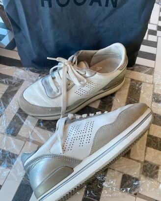 Hogan H222 donna, sneakers bianche e argento, n.36