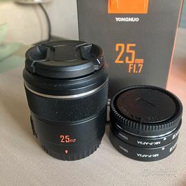 Yongnuo 25mm 1.7 obiettivo MFT. Meike estensione