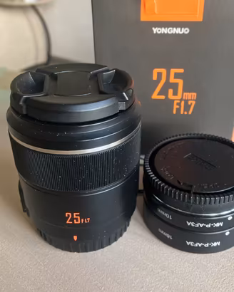 Yongnuo 25mm 1.7 obiettivo MFT. Meike estensione