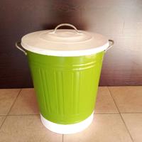 Bidone con coperchio vintage metallo verde/bianco