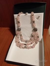 Collana quarzo rosa e argento