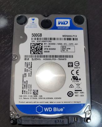 Hard Disk 2.5 WD Blue 500GB - Modello WD5000LPCX