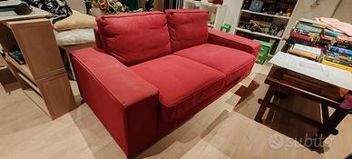 Divano 3 posti rosso + pouf contenitore