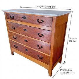 Comò, cassettone, inizi 900, legno e marmo grigio