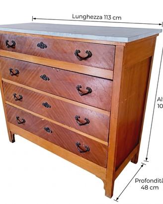 Comò, cassettone, inizi 900, legno e marmo grigio