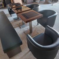 3 Tavoli Legno + 4 Poltrone + Panca Ecopelle Nero