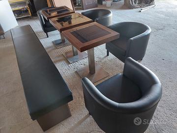 3 Tavoli Legno + 4 Poltrone + Panca Ecopelle Nero